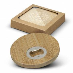 Promotional Bamboo Bottle Opener Coaster Set of 2 - Round