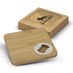 Promotional Bamboo Bottle Opener Coaster Set of 2 - Square