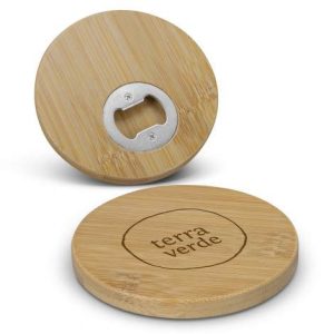 Promotional Bamboo Bottle Opener Coaster - Round